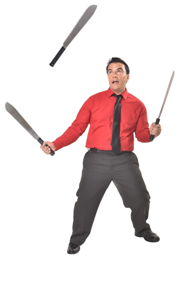 Randy Cabral juggling three large knives